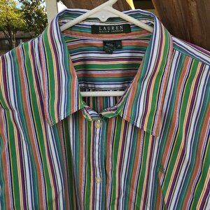 Lauren Ralph Lauren Striped Colorful Woman's XXL Dress Shirt - Mint Condition -